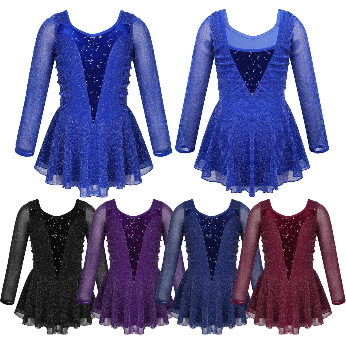 Детский Блестящий танцевальный костюм TiaoBug для девочек с длинными рукавами и