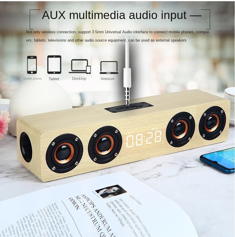 

Portable wooden Bluetooth speaker clock mobile phone computer small speaker gift high-power audio
