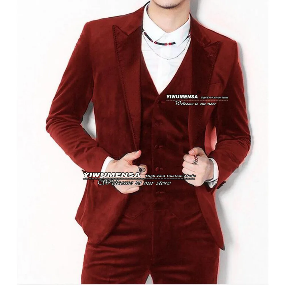 Мужской бархатный костюм из трех предметов Зеленый Официальный деловой пиджак с