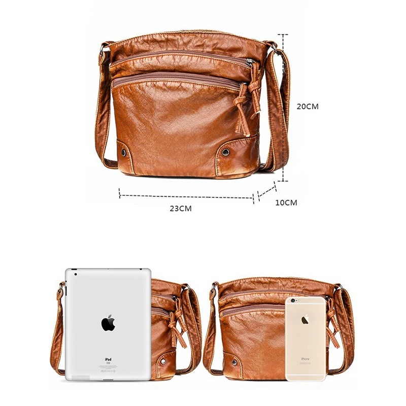 2021 Women Shoulder Messenger  Ladies Fold Over Small Bag Female Vintage Retro Soft PU Washed Leather Multi-Pocket Crossbody Bag