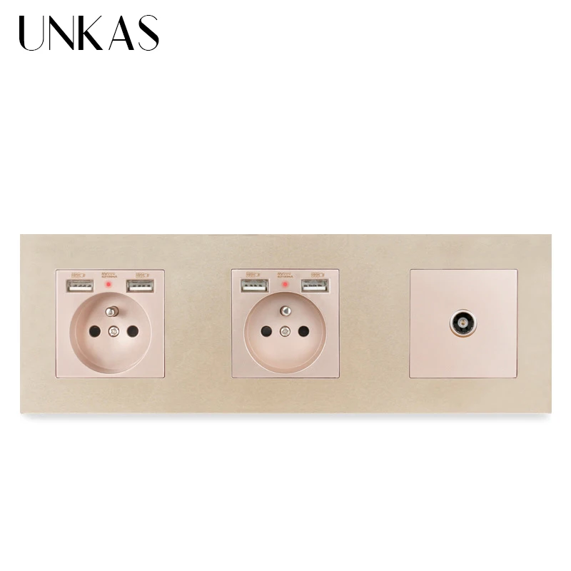 Пластиковая панель UNKAS двойная французская стандартная розетка с 4 USB портами для