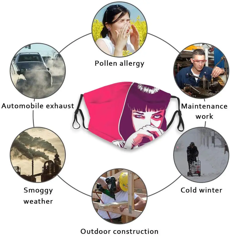 

Mia Wallace Pulp Fiction Custom Design For Adult Kids Anti Dust Filter Diy Cute Print Washable Mask Mia Wallace