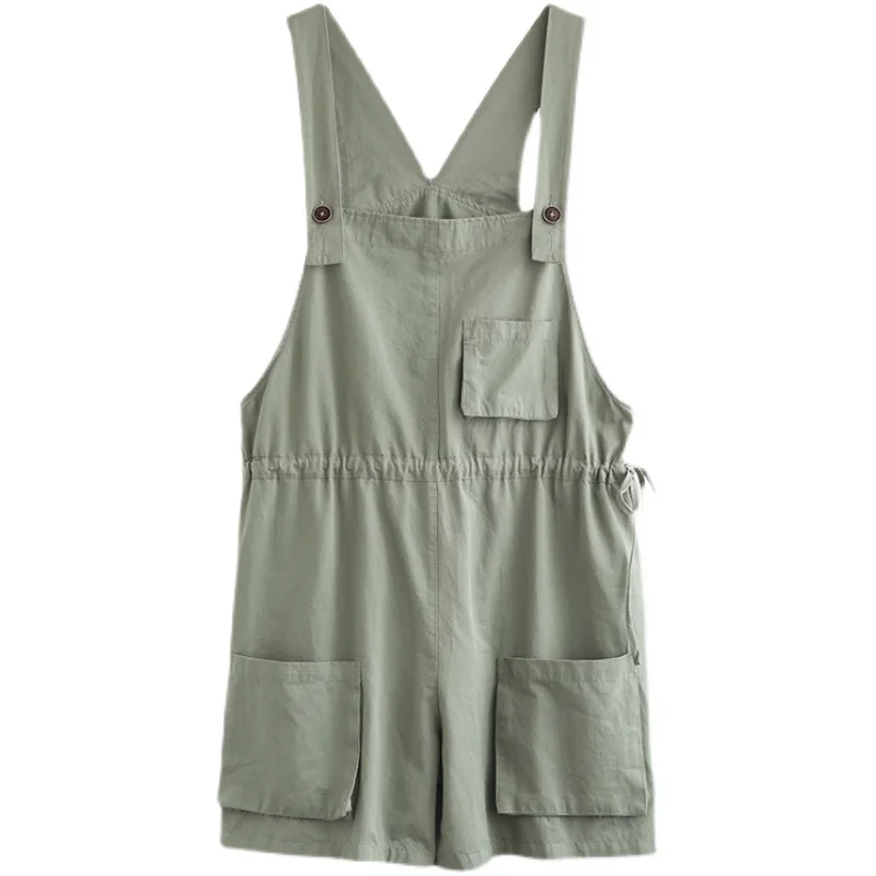 

SOUL OF TIGER Summer Japan Style 2021 Women Green Casual Shorts Ladies Loose Vintage Trousers Female Buttons Oversized Overalls