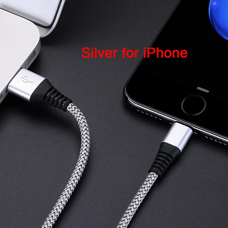 Silver for iPhone 3а быстрое зарядное устройство для iphone Andriod Micro usb type-C нейлоновые кабели для быстрой зарядки телефонов - Цвет: Silver for iPhone