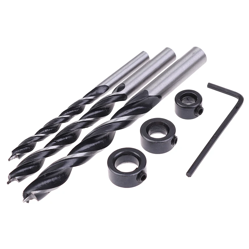 

High Carbon Steel Woodworking Tree-point Drill Bit Twist Drill 6/8/10mm Drill Bit Limit Ring Set