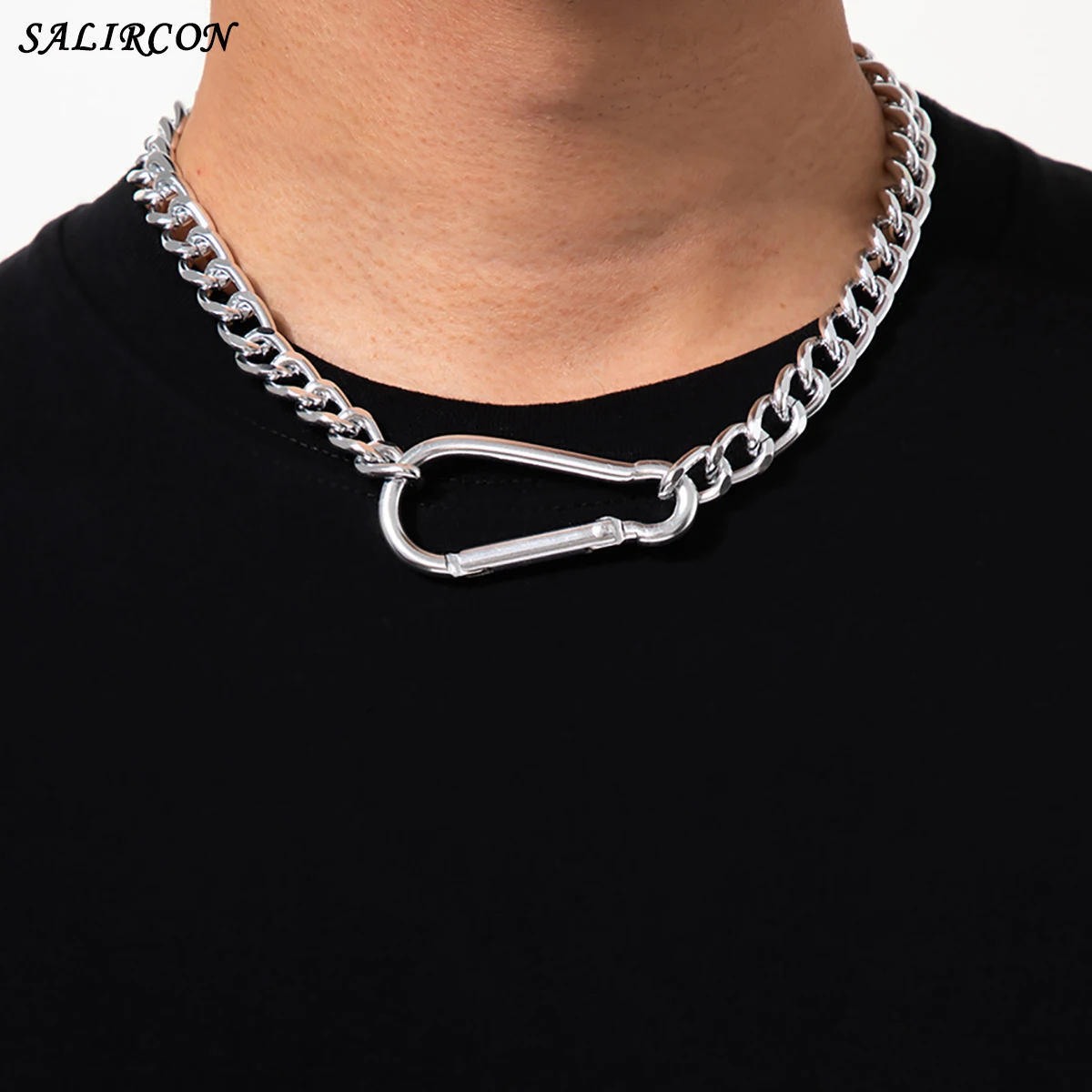 

Punk Chunky Choker Key Chain Necklace for Men Women Kpop Simple Link Lock Chain Necklace Rock Aesthetic Couple Jewelry Gift 2021