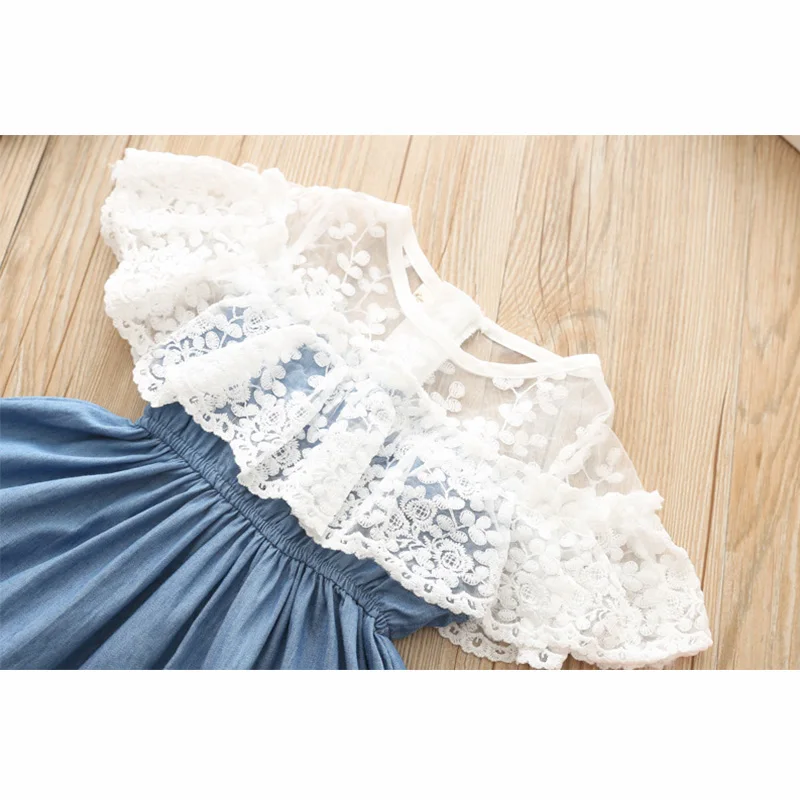 2019 Summer Girls Lace Denim Dresses Baby Girl Birthday Party Princess Jeans Dress For 2 3 4 5 6 7 yrs Kids Children's Clothing | Детская