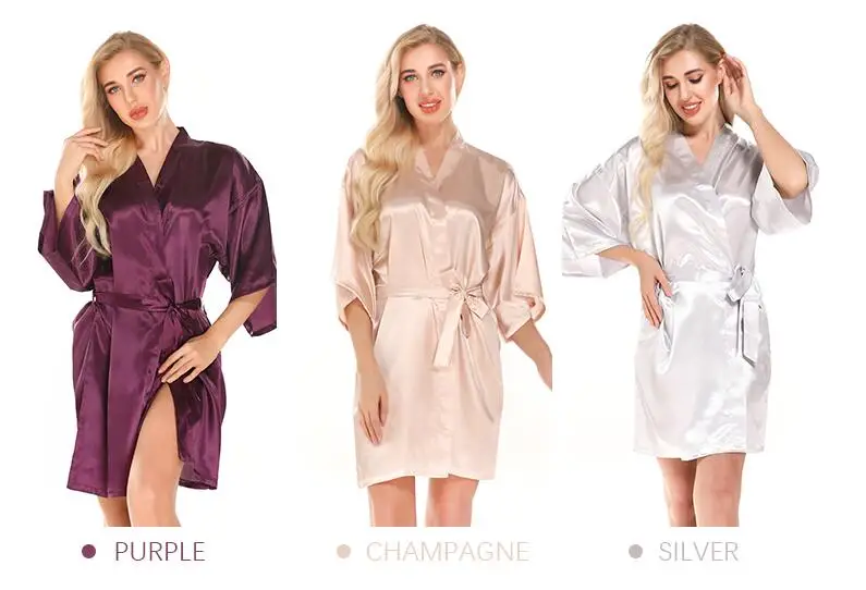 Простые атласные халаты розовое золото шампанское Серебряное кимоно халат