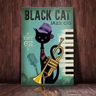 Черный кот Джаз компания плакат ванная комната Гостиная Собака Любовник украшение металлический жестяной знак