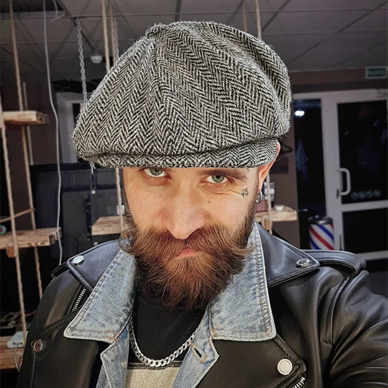 6 Color high quality Wool Tweed Newsboy Cap for Men Women Herringbone 8 Panel Apple Caps Cabbies Hats Woolen Headpiece Beret