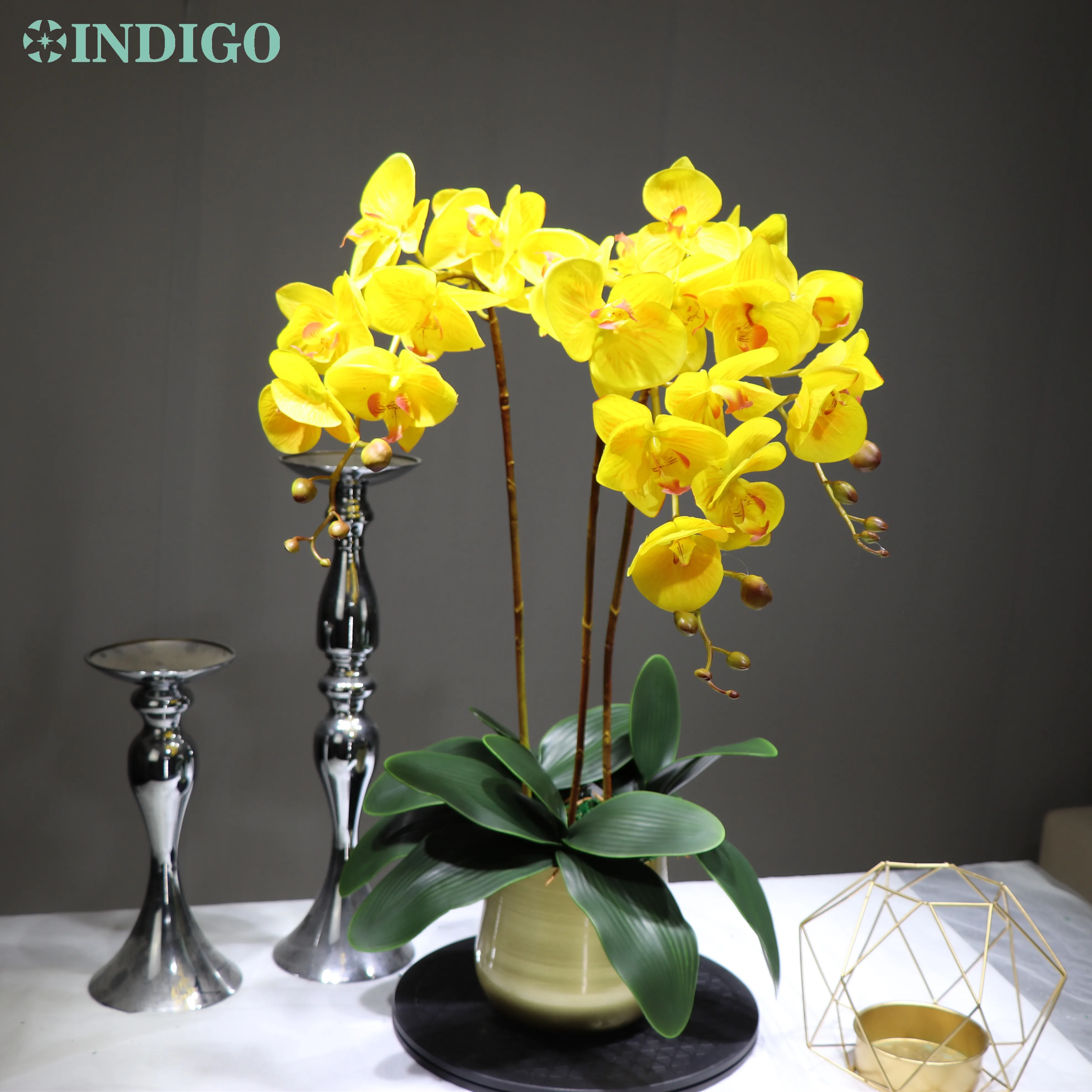 Индиго DIY цветок аранжирование желтый моли орхидеи (1 комплект) Настоящее