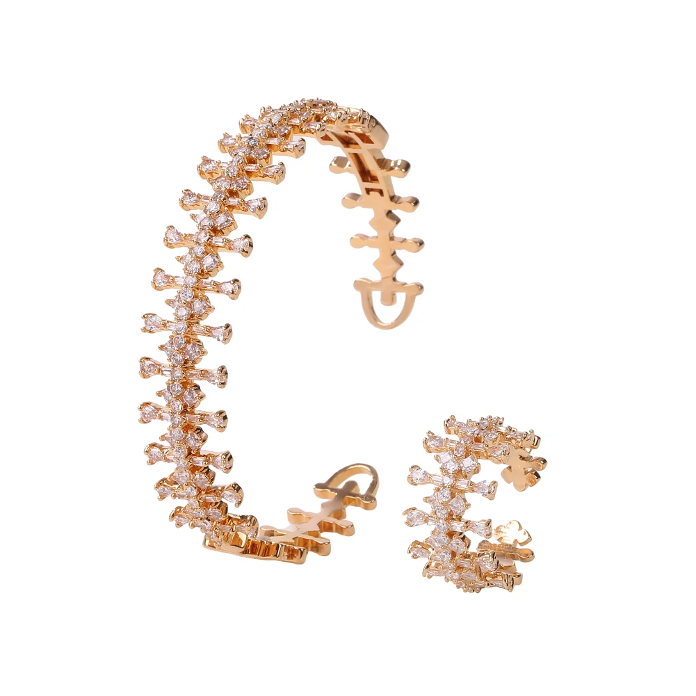

Fashion Unique AAA Cubic Zirconia Baguette Bracelet & Ring Shinning Bangle Cuff Copper Luxury Womens Jewelry Accessaries Gift
