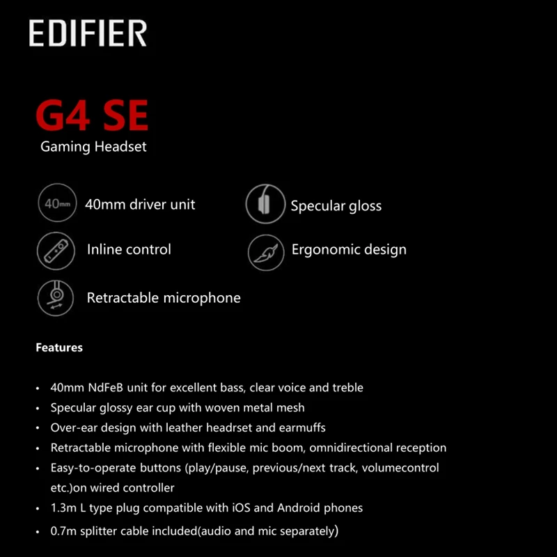 Игровая гарнитура EDIFIER G4 SE 3 5 мм разъем L-типа с микрофоном | Электроника