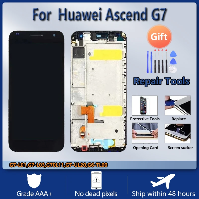 

Сенсорный экран в сборе с передним корпусом для Huawei Ascend G7 G7-L01, G7-L03, G7-L11, G7-UL20, с запасными частями, ЖК-дисплей