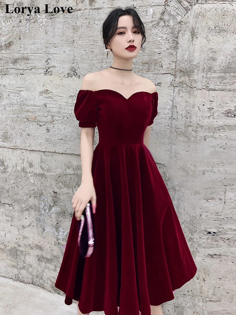 

Short Evening Dresses 2021 Women Formal Party Off The Shoulder Prom Dresses Velour Vestidos De Gala Burgundy Graduation Gowns