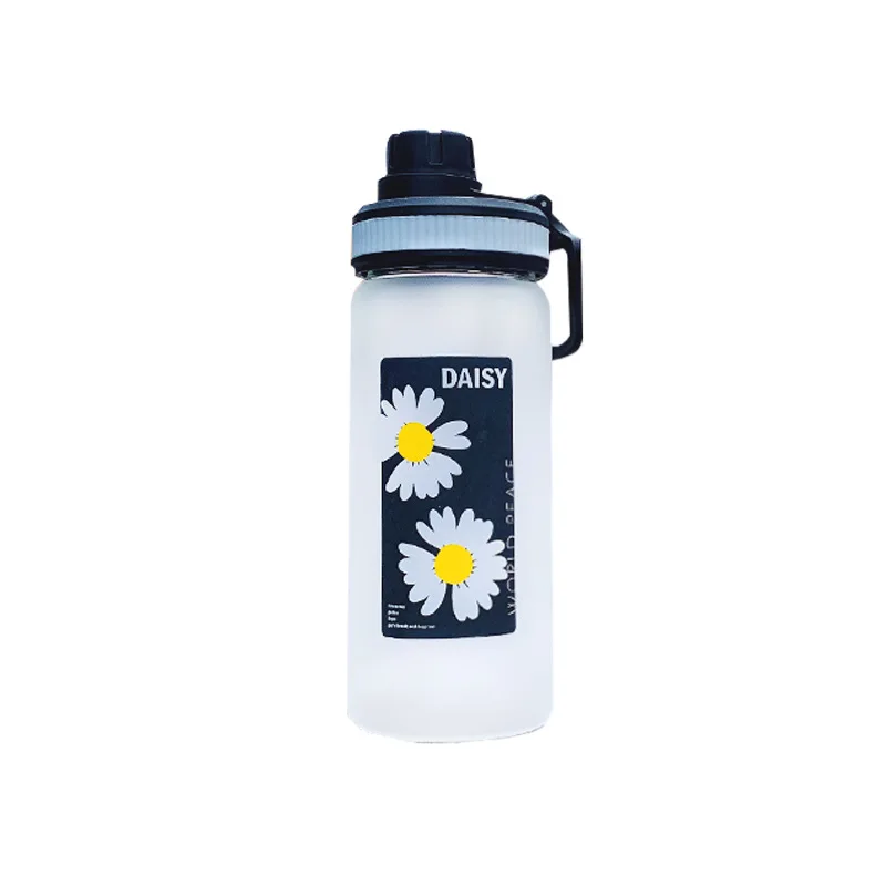 

Korean version of simple daisy printing frosted glass water cup portable handle student sports water cup large capacity cup