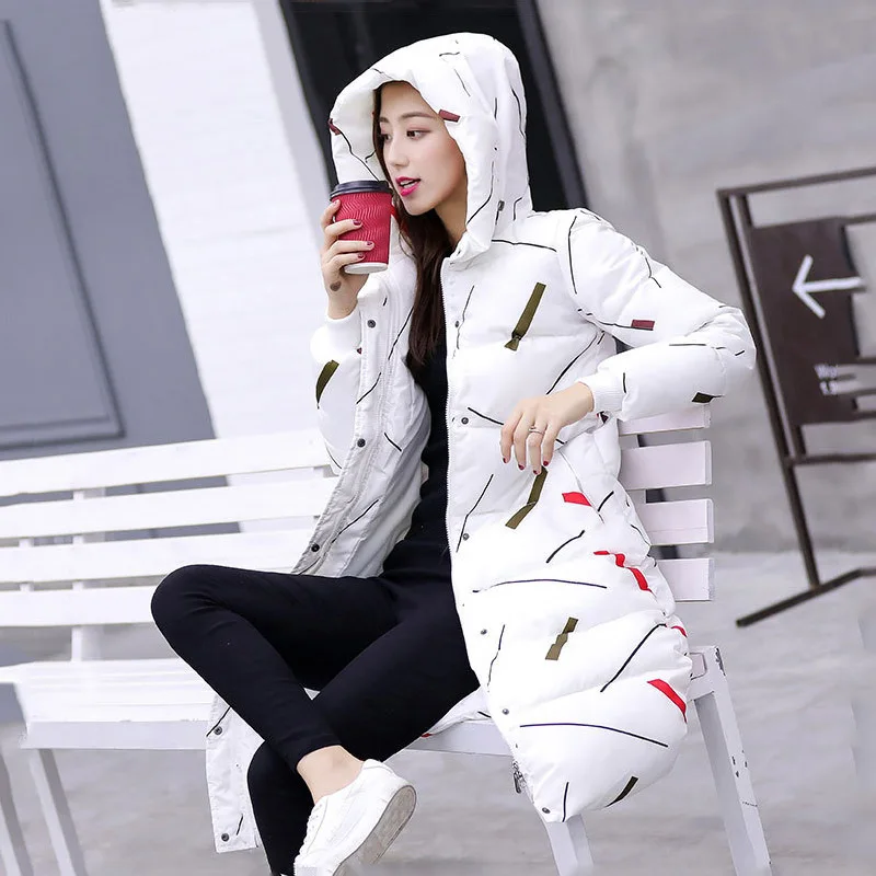 Parka woman basic jackets 2019 hooded warm cotton outwear women winter jackets female coat long slim print women down jackets