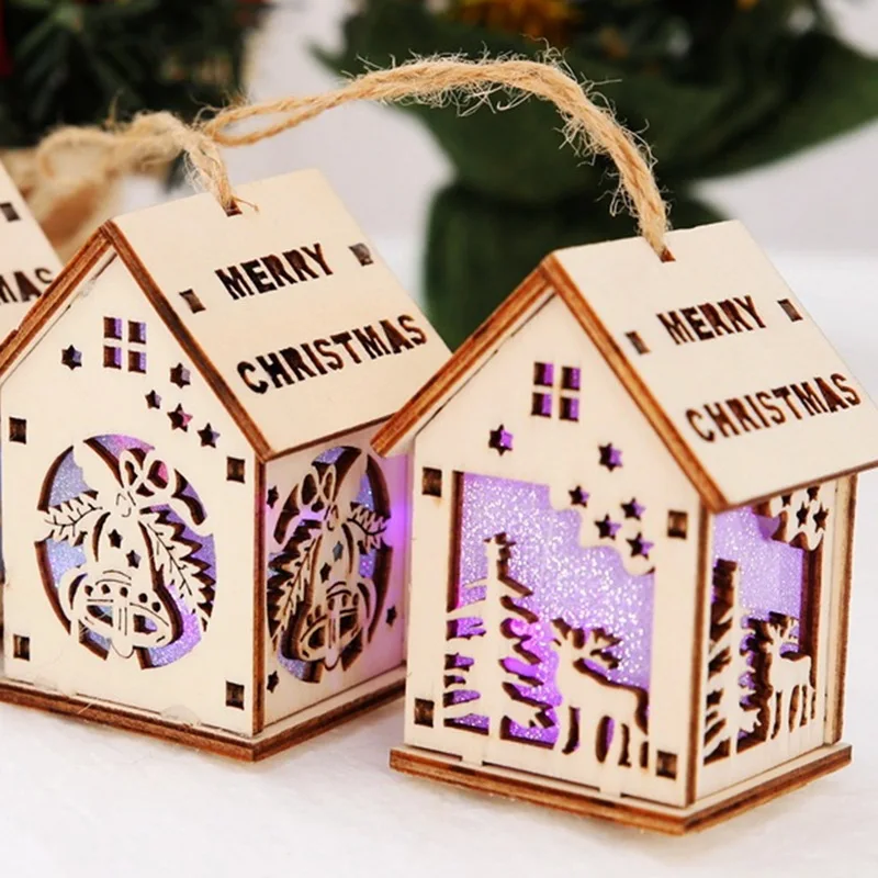 1 шт. дом с лампами светящийся деревянный колокольчики Рождественская елка
