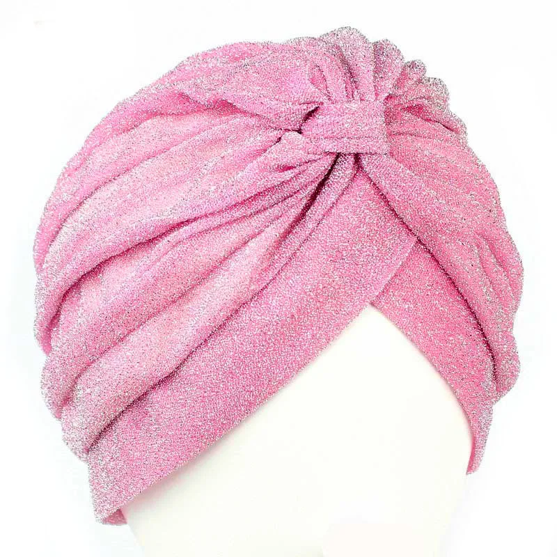 STYLE 1 shiny pink Индийская женская шапка-тюрбан с блестящим серебристым золотым узлом, осенне-зимний теплый головной убор, Повседневная Уличная Женская индийская шапка - Цвет: STYLE 1 shiny pink