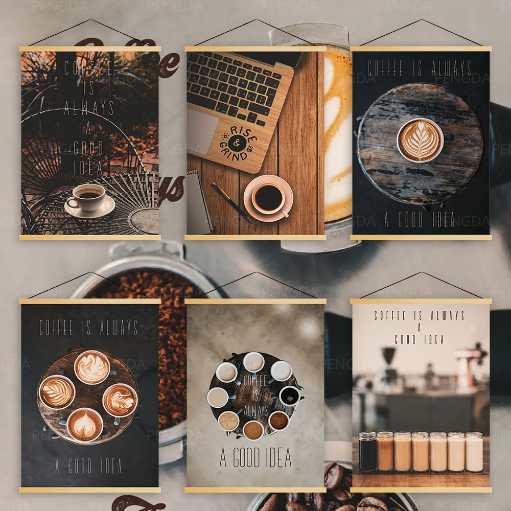 

Домашний декор холст картины любовь кофе постер печать Настенная картина деревянный свиток подвесная Картина Современный фон для кровати