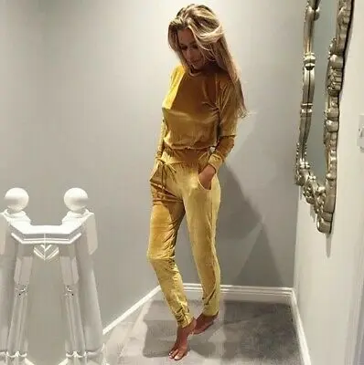 Женские модные однотонные бархатные толстовки с длинным рукавом и брюки