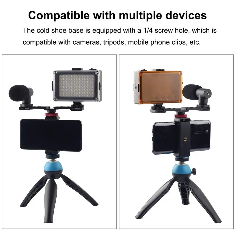 puluz 3 in1 triple hot shoe mount adapter extension bracket holder microphone fill light stand for phonedslr camera accessories free global shipping