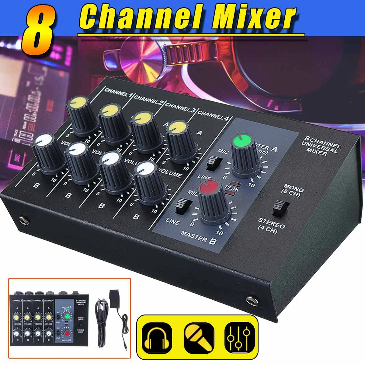 Мини Портативный аудио DJ микшер 8-канальный сетевой видеорегистратор USB DJ звук 48В микшерный пульт усилитель для ТВ DVD/VCD/Радио караоке ktv матч Вечерние