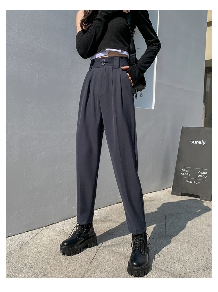 

Women's Classic Pants Trouser Suits Women Clothing 2021 High Waist Pockets Button Up Harem Pants Korean Streetwear