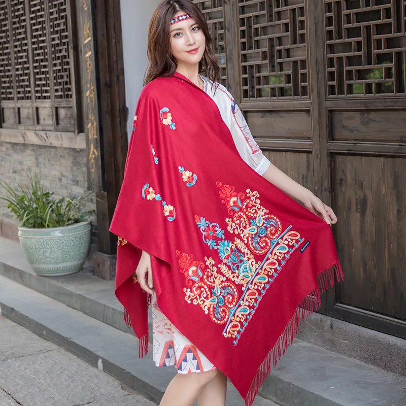

Thickened Warmth Travel And Vacation Foulard Ethnic Style Scarf Women Autumn And Winter Embroidered Flower Shawl Шарфы Женские