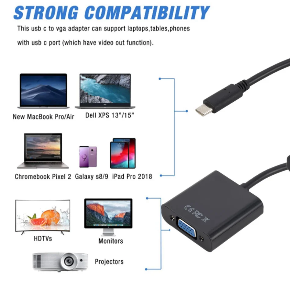 Горячая Распродажа USB C к гнезду VGA адаптер кабель USBC USB3.1 для Macbook 12 дюймов Chromebook Pixel