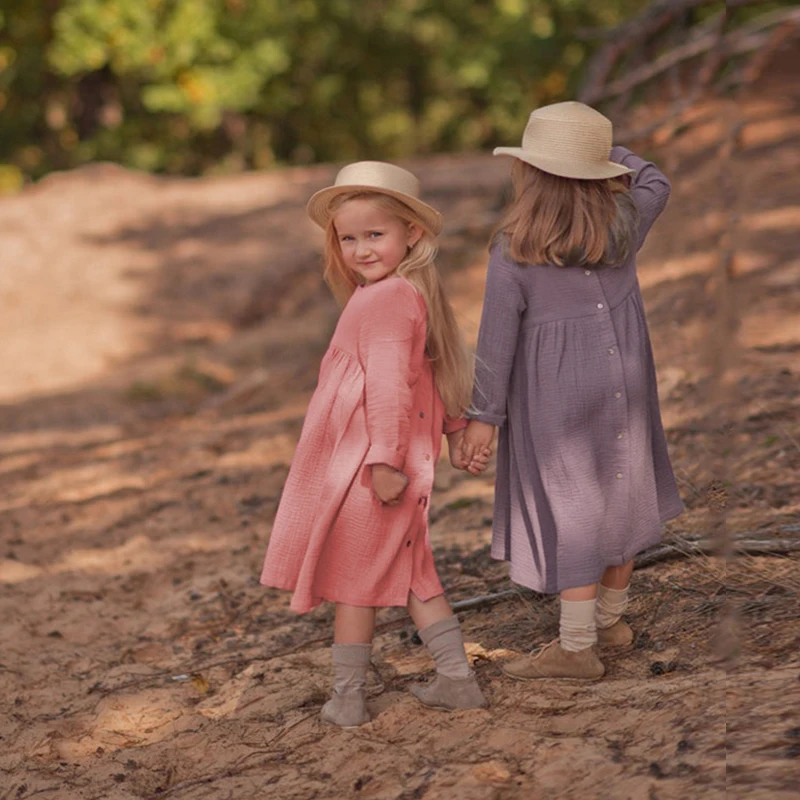 Детское хлопковое платье с длинным рукавом на пуговицах TZ62 | Детская одежда и