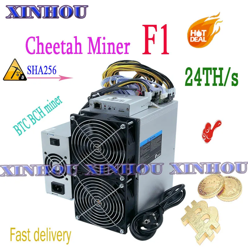Майнер биткоинов Asic Cheetah F1 24T BTC BCH с блоком питания более экономичный чем M21S M20S