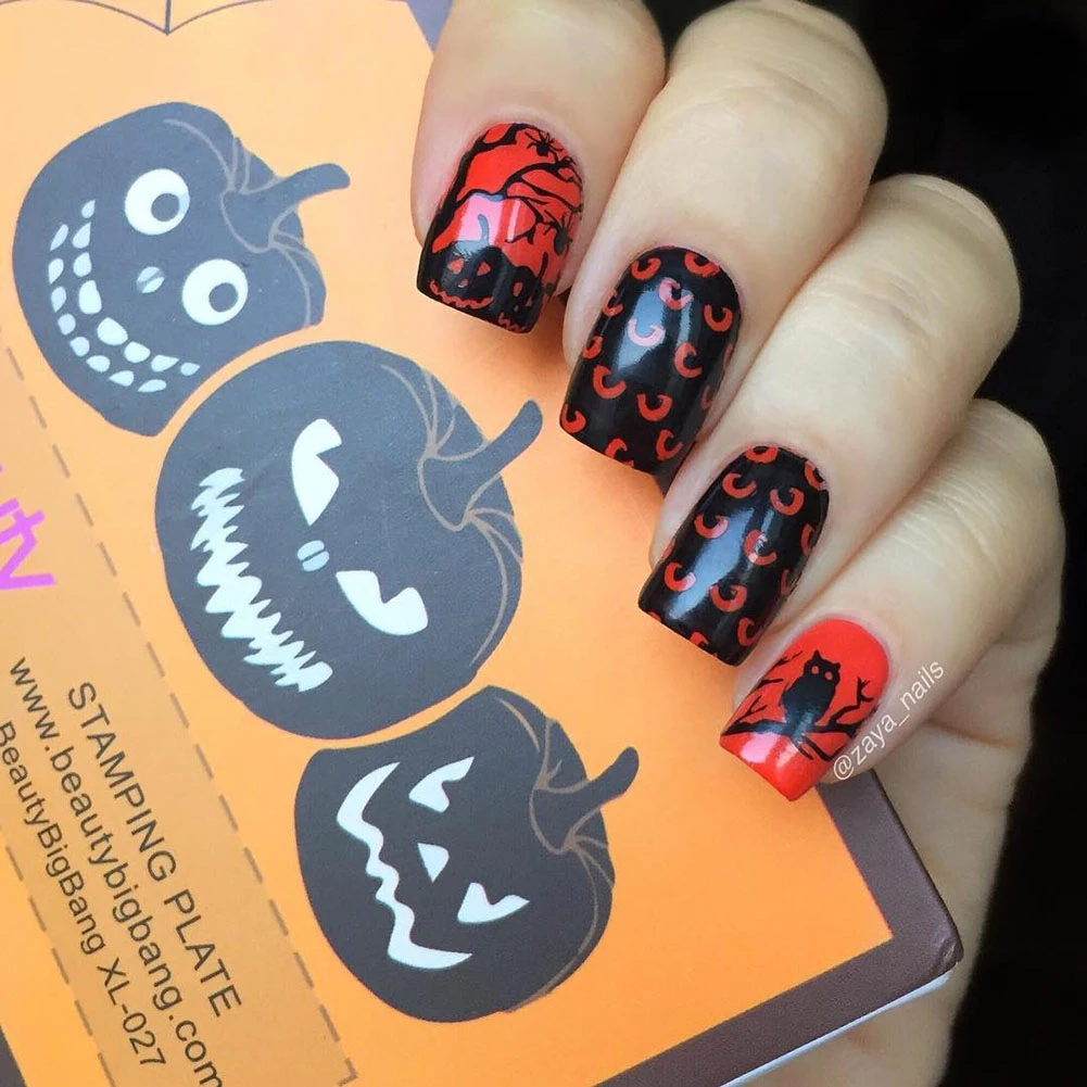 Пластина для стемпинга ногтей с изображением тыквы ведьмы Хэллоуина паука