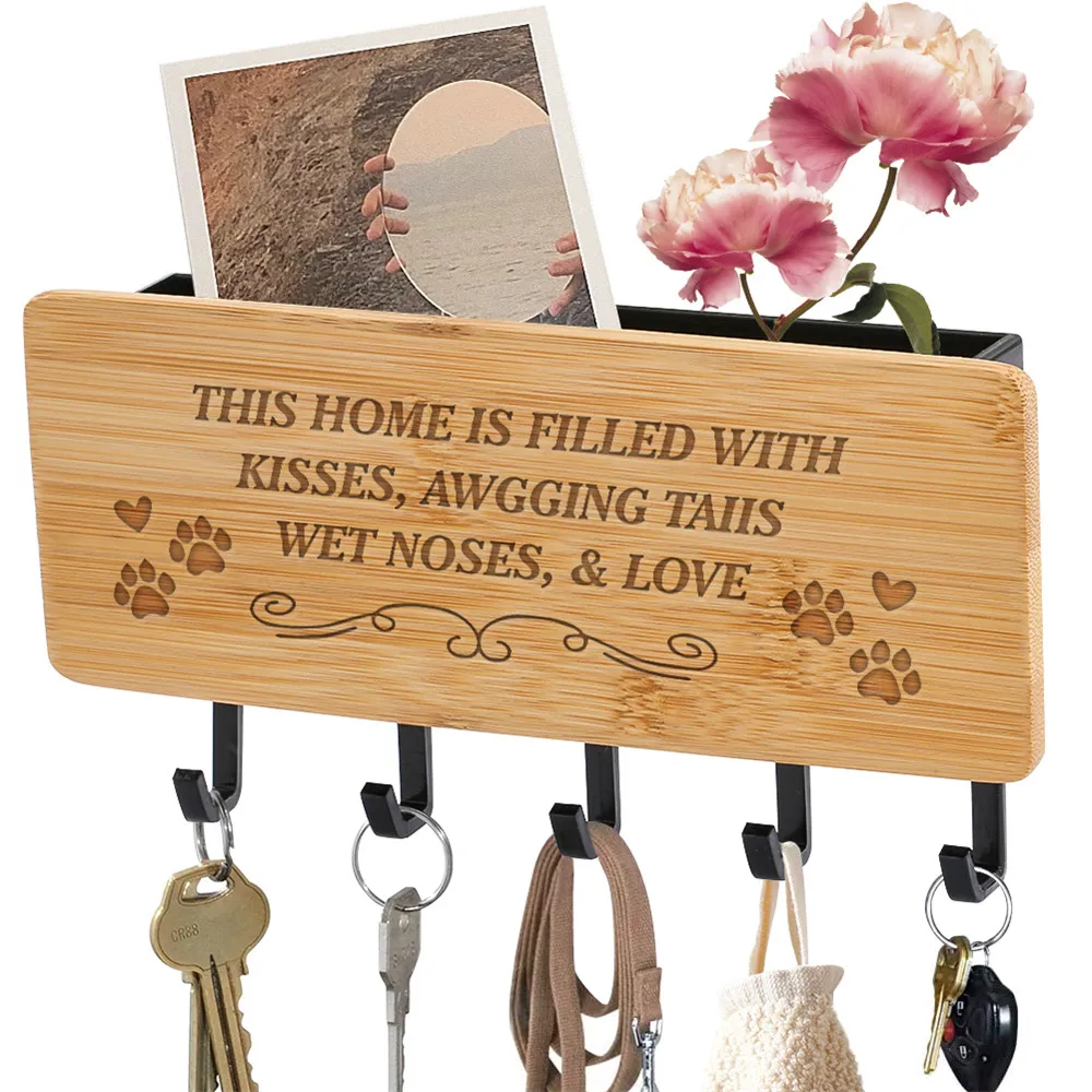 Creative Letter Engraved Bamboo Key Holder Wall Mounted Hooks Hanging Rack Home Decor Keychain Organizer Box | Дом и сад