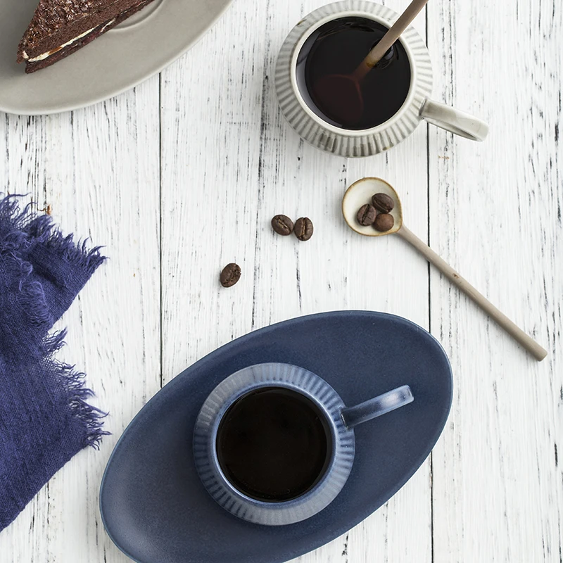 Nordic Style Roman Vertical Stripes Ceramic Espresso Mug Saucer Kit Cafe Shop Afternoon Tea Small Latte Coffee Cup And Dish Set | Дом и сад