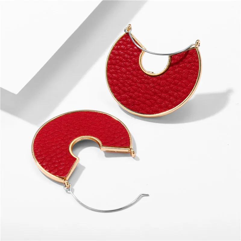 Модные кожаные круглые серьги IF ME большие корейские из сплава металла красные