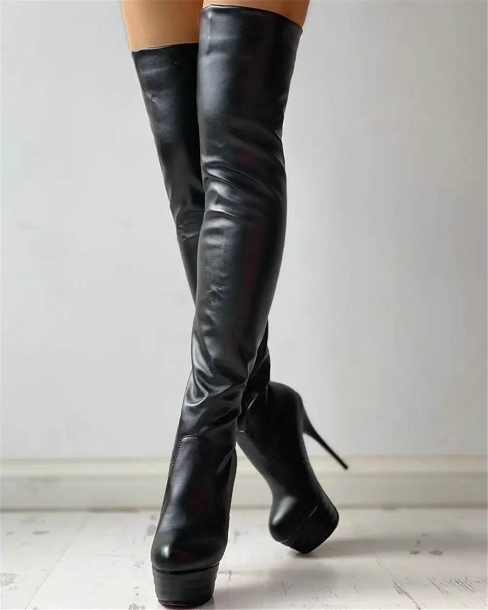 

Sexy Small Plus Size 31-46 Winter Add Fur Platform Extreme High Fetish Thin Heels Party Shoes Women Over Knee Boots Female