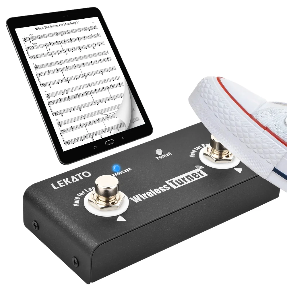 Lekato Tuner Pedal Wireless External Page Guitar Effect Pedal Page Turner Pedal for Guitar Looper Smartphones Tablets