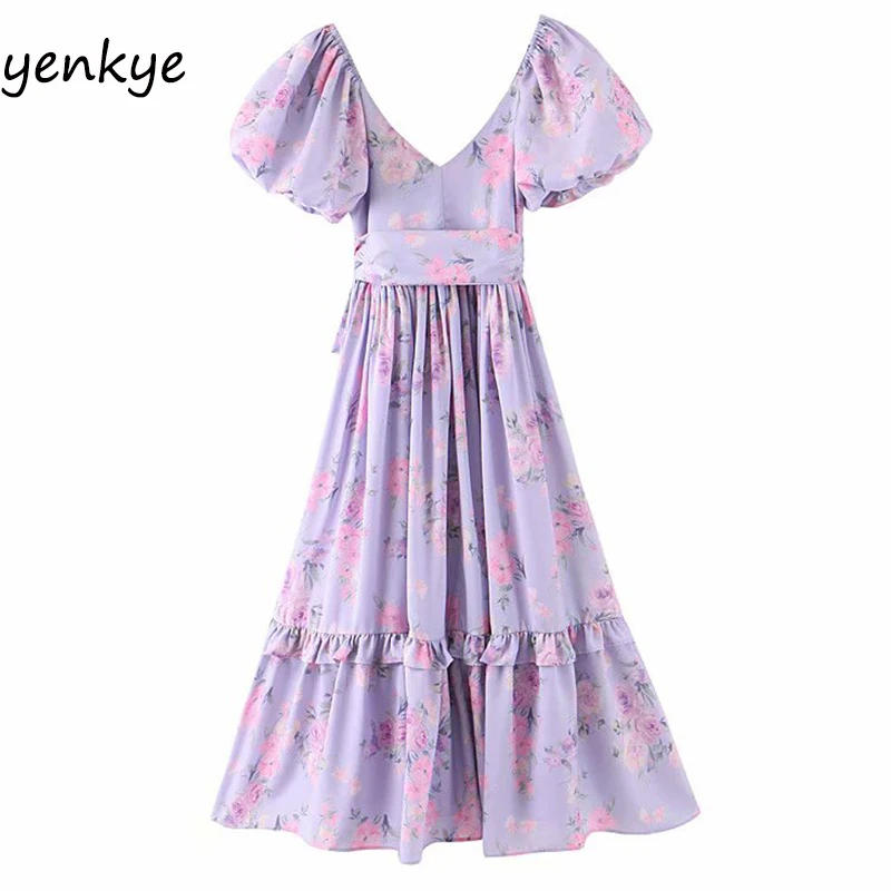 Женское длинное платье макси с цветочным принтом элегантное праздничное