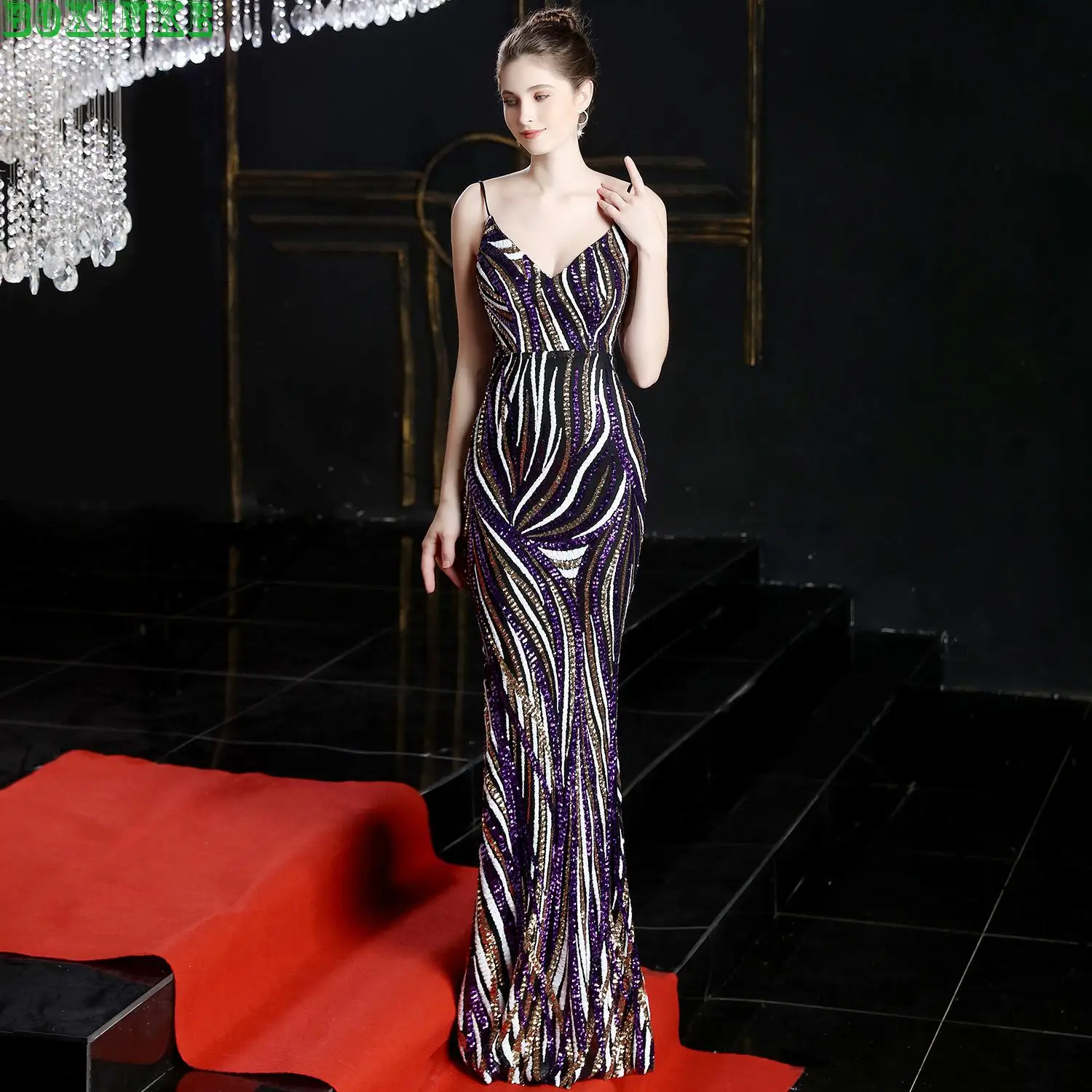 vestido de festa, стиль, платье с блестками в полоску и подходящих цветов для ужина, годовое длинное платье для встречи