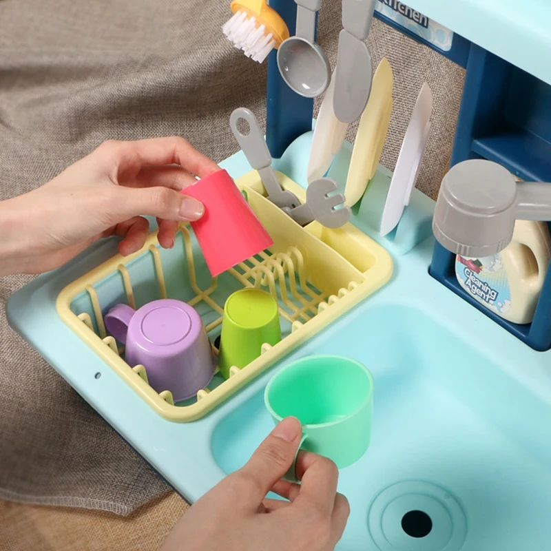 

Kids Pretend Play Kitchen Toys Simulation Electric Dishwasher Play Sink Toy with Dishes Toddler Kitchen Playset