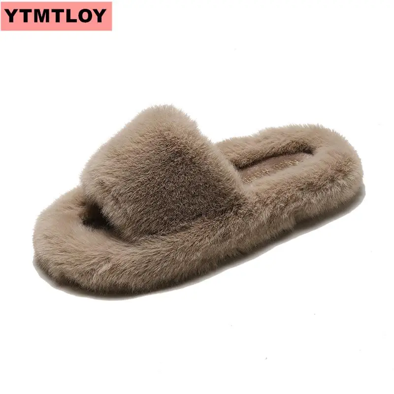 Популярные женские меховые тапочки Зимняя женская обувь Домашние больших