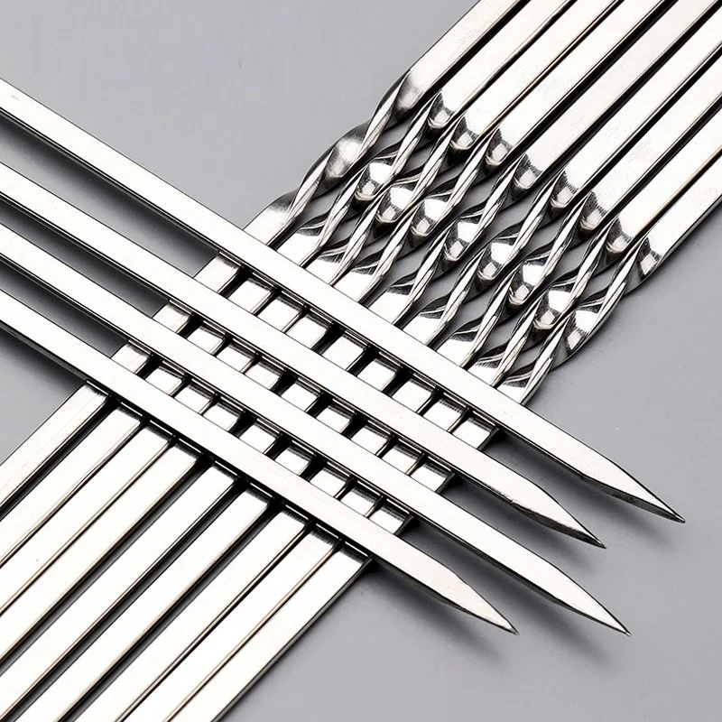 

15Pcs Stainless Steel Reusable flat barbecue skewers BBQ Needle stick For outdoor camping picnic tools Kitchen cooking tools