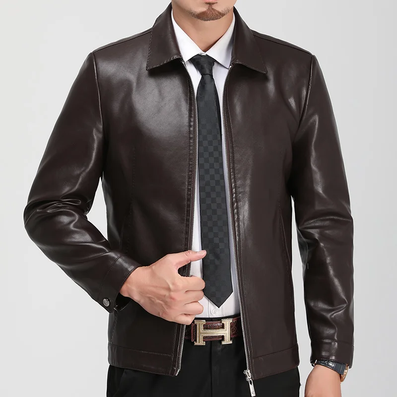 Faux Leather Jackets Men's Clothing 2021 New Clothes Thin Section Men Middle-aged Lapel Collar Slim Casual | Мужская одежда