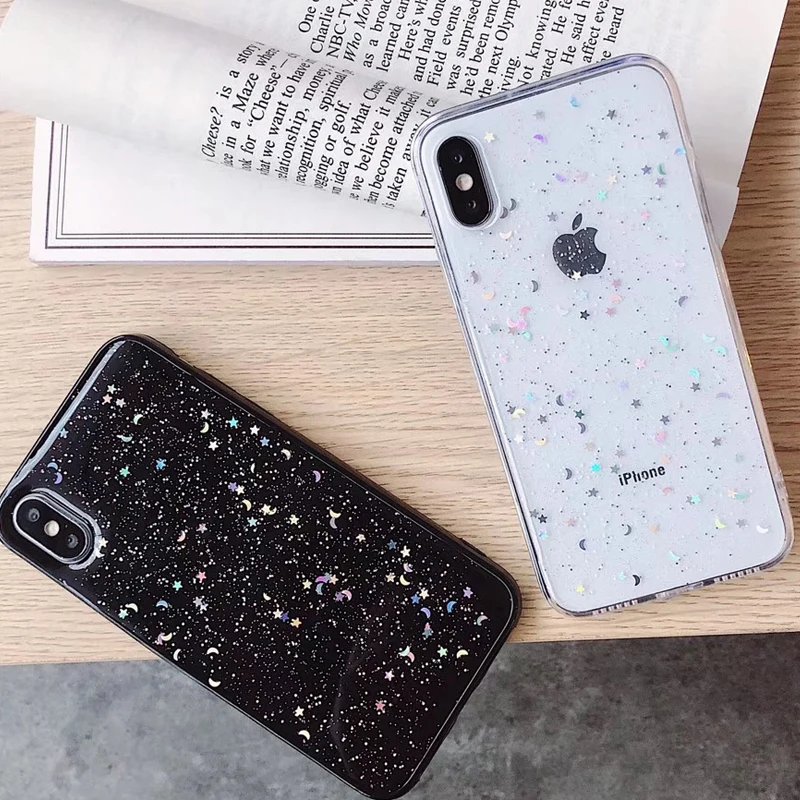 Блестящий гелевый Чехол из ТПУ для телефона Iphone 6 6S 7 8 plus чехол со звездами луной