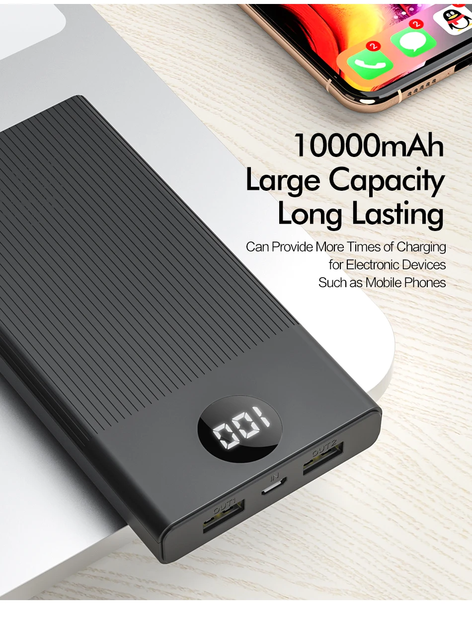 Портативный внешний аккумулятор ROCK 10000 мА 2 USB порта|Внешние аккумуляторы| |