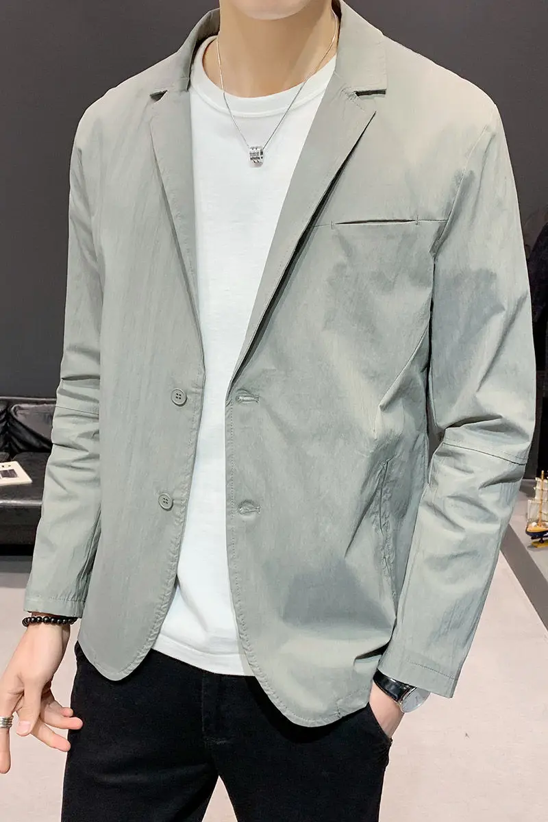 

2020 Spring And Autumn New Youth Popular Men's Solid Color Thin Section Slim Suit Stylish Business Casual Jacket Black / Grey