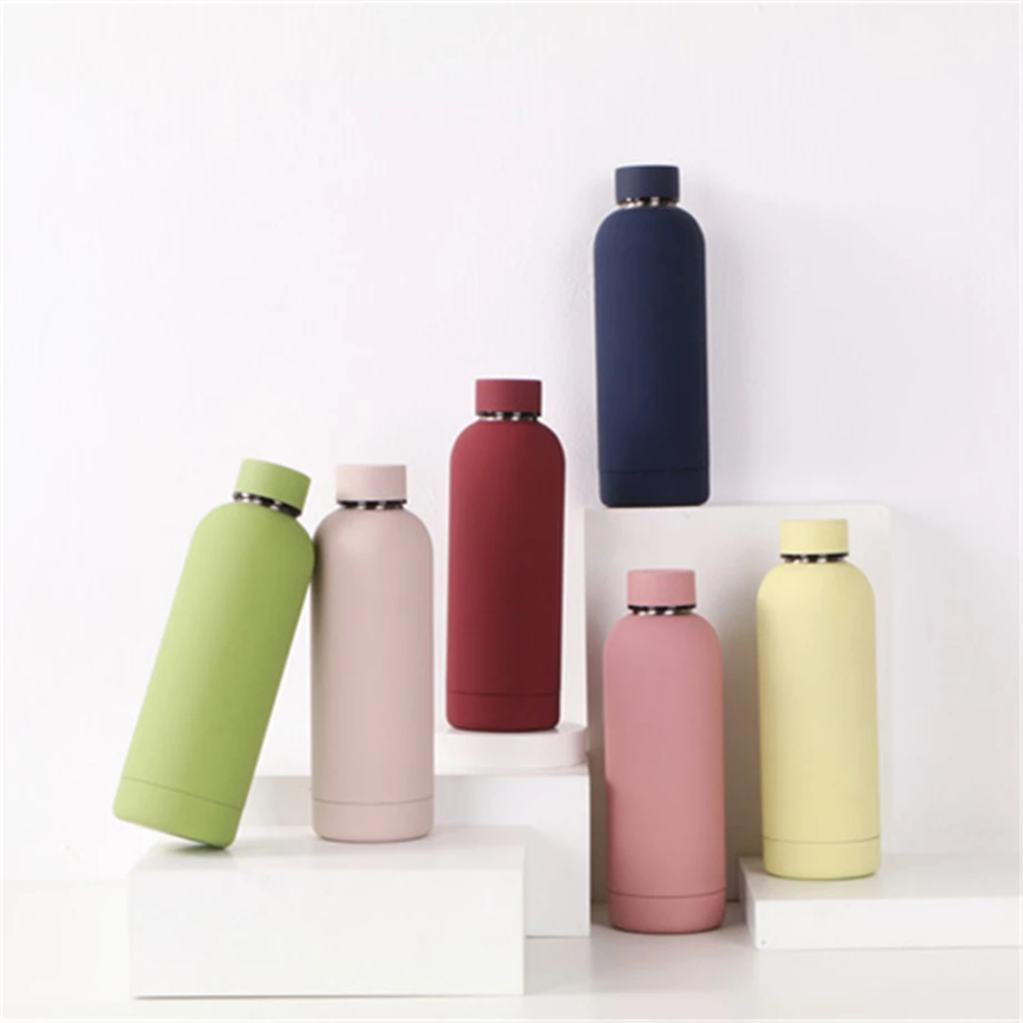 80pcs/lot 17oz/500ml Rubber Paint Bottle Narrow Mouth Water Flask Travel Mug Slim 18/8 Stainless Steel Insulated Vacuum 2-wall