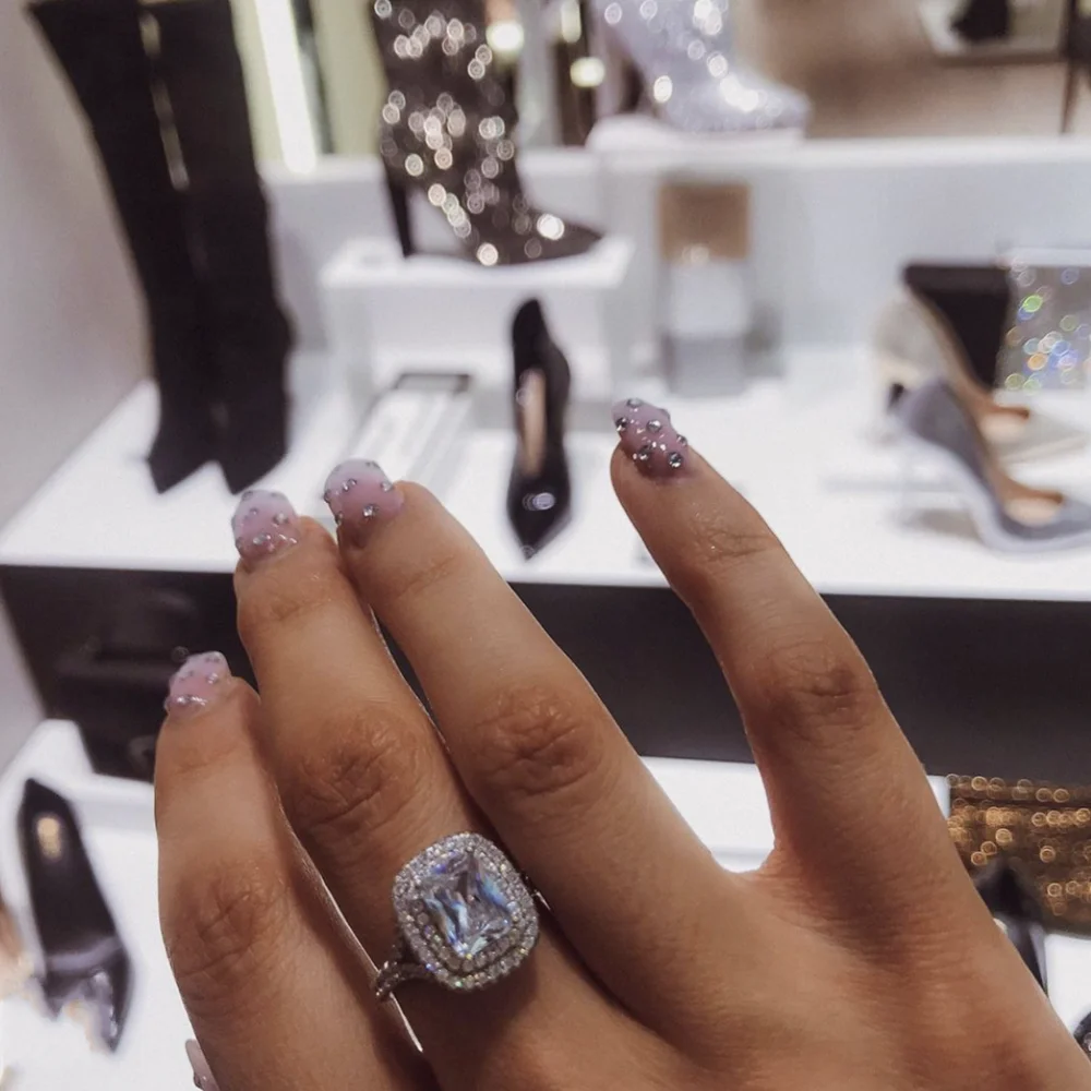 

Ручной работы на квадратном Белый сапфир, кольца роскошные 925 стерлингового серебра Свадебные кольца на годовщину, для женщин, ювелирное из...