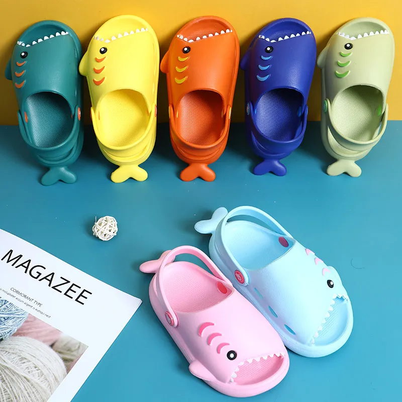 Summer Fashion Fun Shark Slippers Baby Boy Beach Shoes Soft Bottom Non-Slip Hole Girls Toddler Kids Sandals | Мать и ребенок